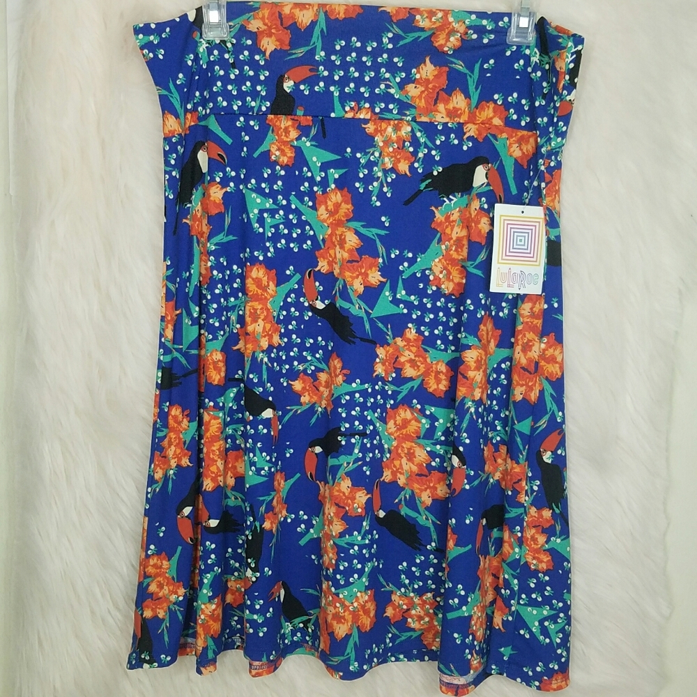 LuLaRoe Floral Tucan Print Azure Skirt Siz…